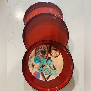 Lacquer ware three piece plate set